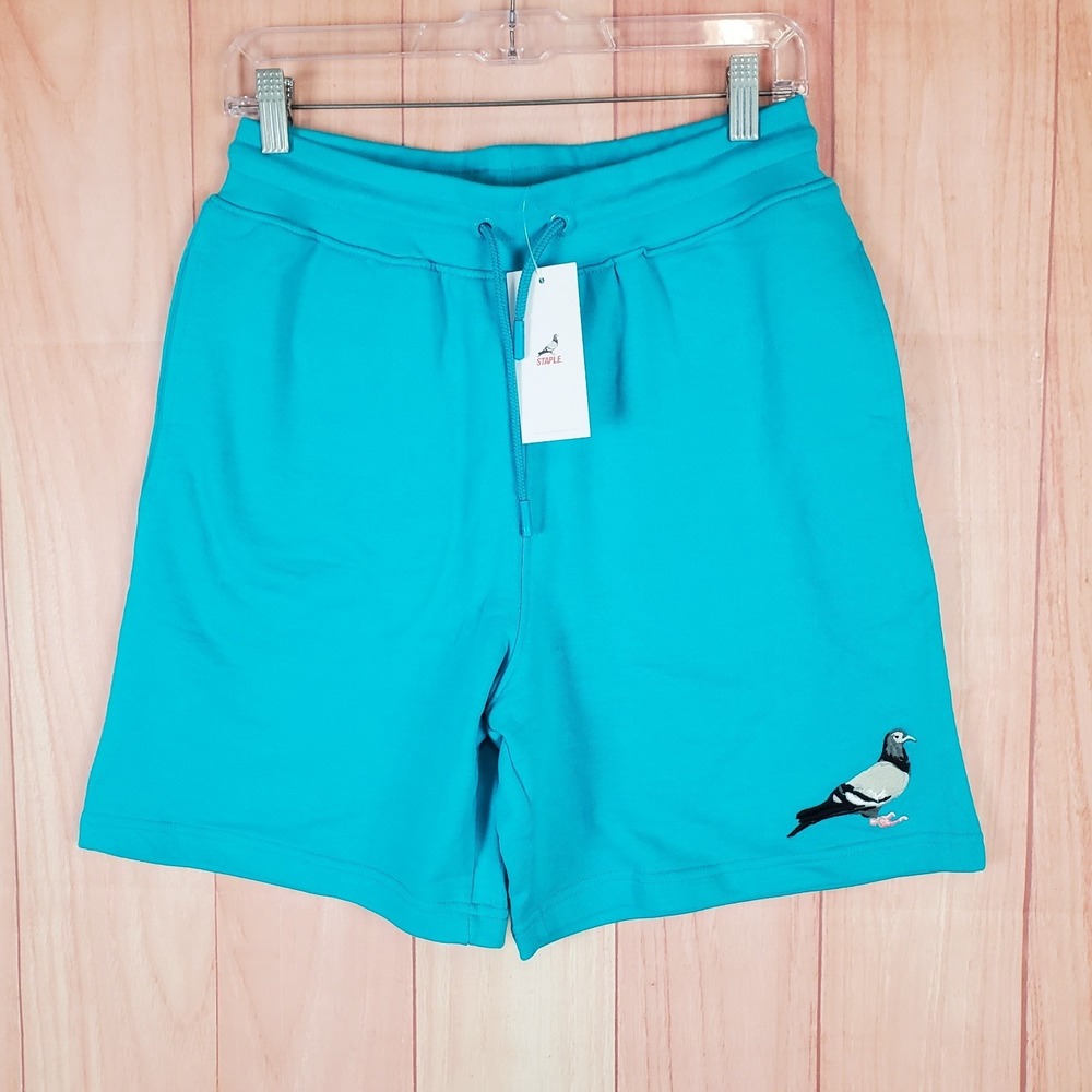 Staple Pigeon Mens Shorts Medium Teal Cotton‎ Drawstring Elastic Waist